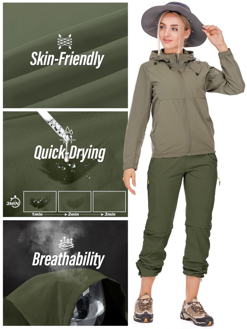 Toomett Women's Hiking Pants Quick Dry Convertible Lightweight Outdoor UPF 50 Fishing Safari Pants Zipper Pockets, 4409,Army Green,6 - Image 4